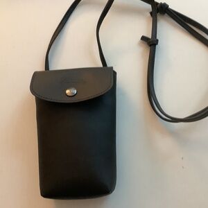 LE PLIAGE XTRA PHONE CASE WITH LEATHER LACE, Black